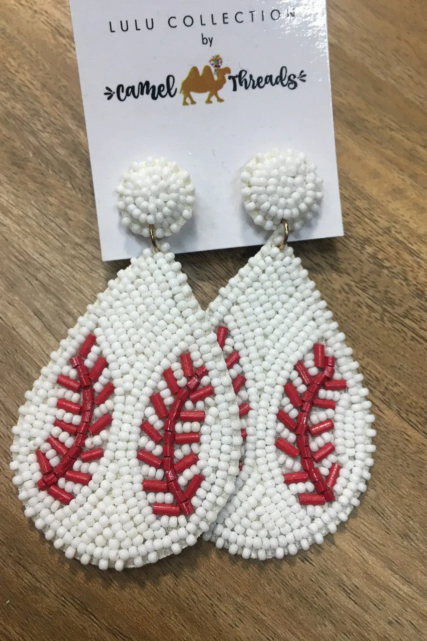 Camel Threads Seed Bead Baseball Earrings