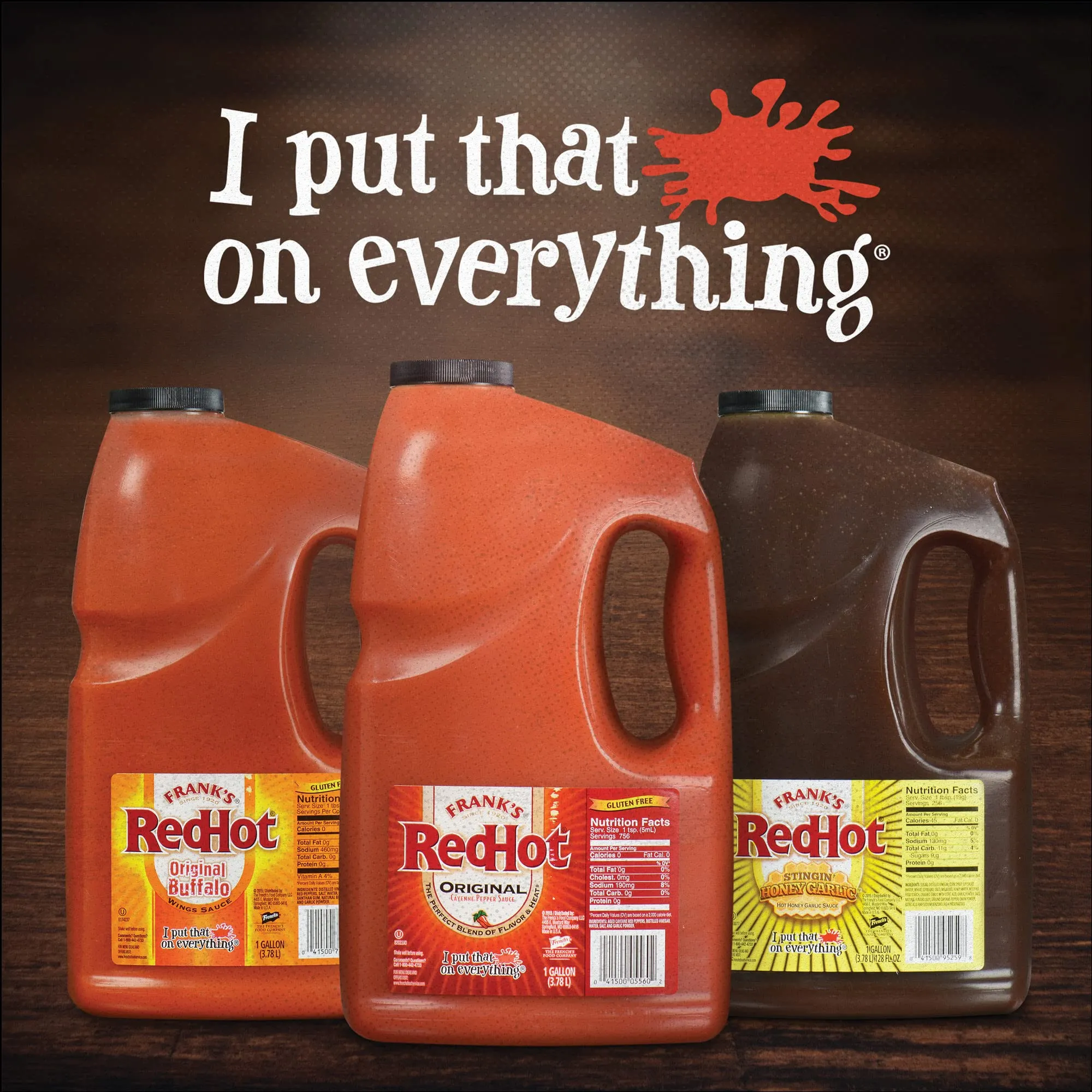 Franks RedHot Original Cayenne Pepper Hot Sauce, 1 gal - One Gallon Bulk Container of Cayenne Pepper Hot Sauce to Add Flavorful Heat to Entrees, Sides, Snacks, and More