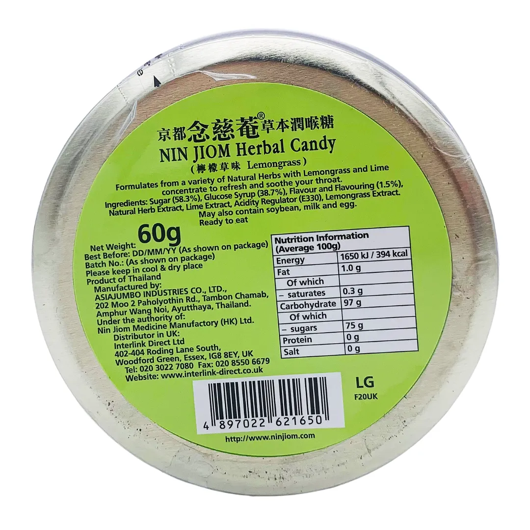 Herbal Candy Lemongrass Flavour 60g Tin by Nin Jiom