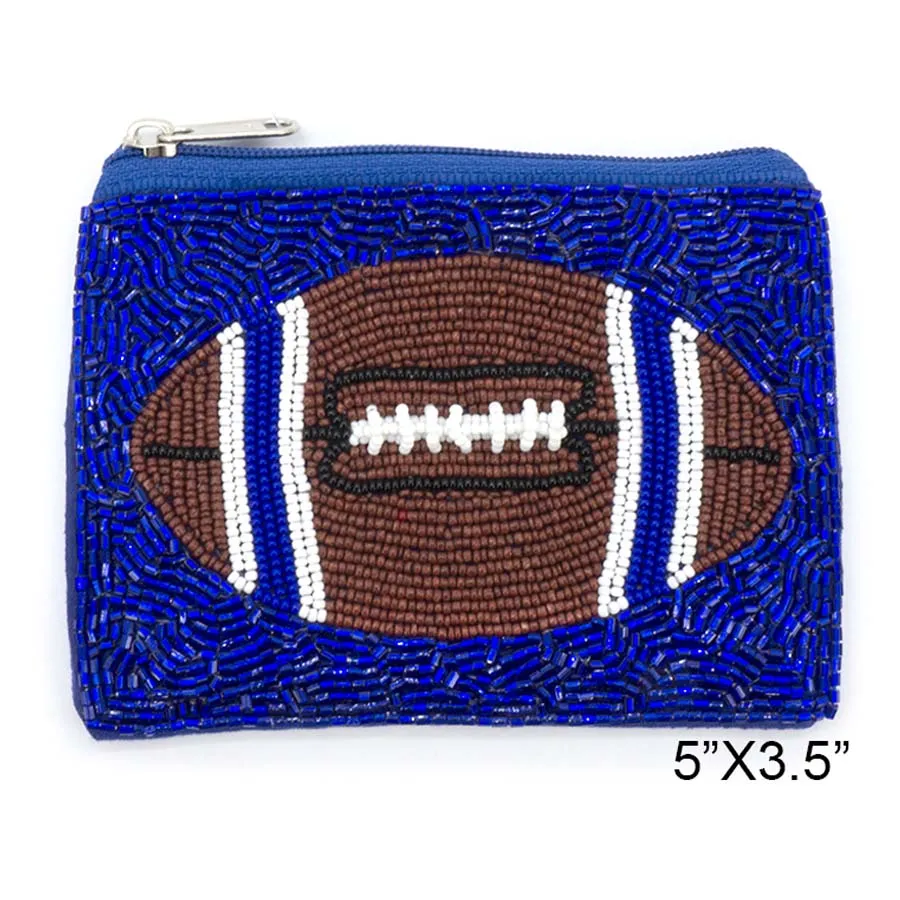 Royal Blue Football Seed Beads Coin Pouch