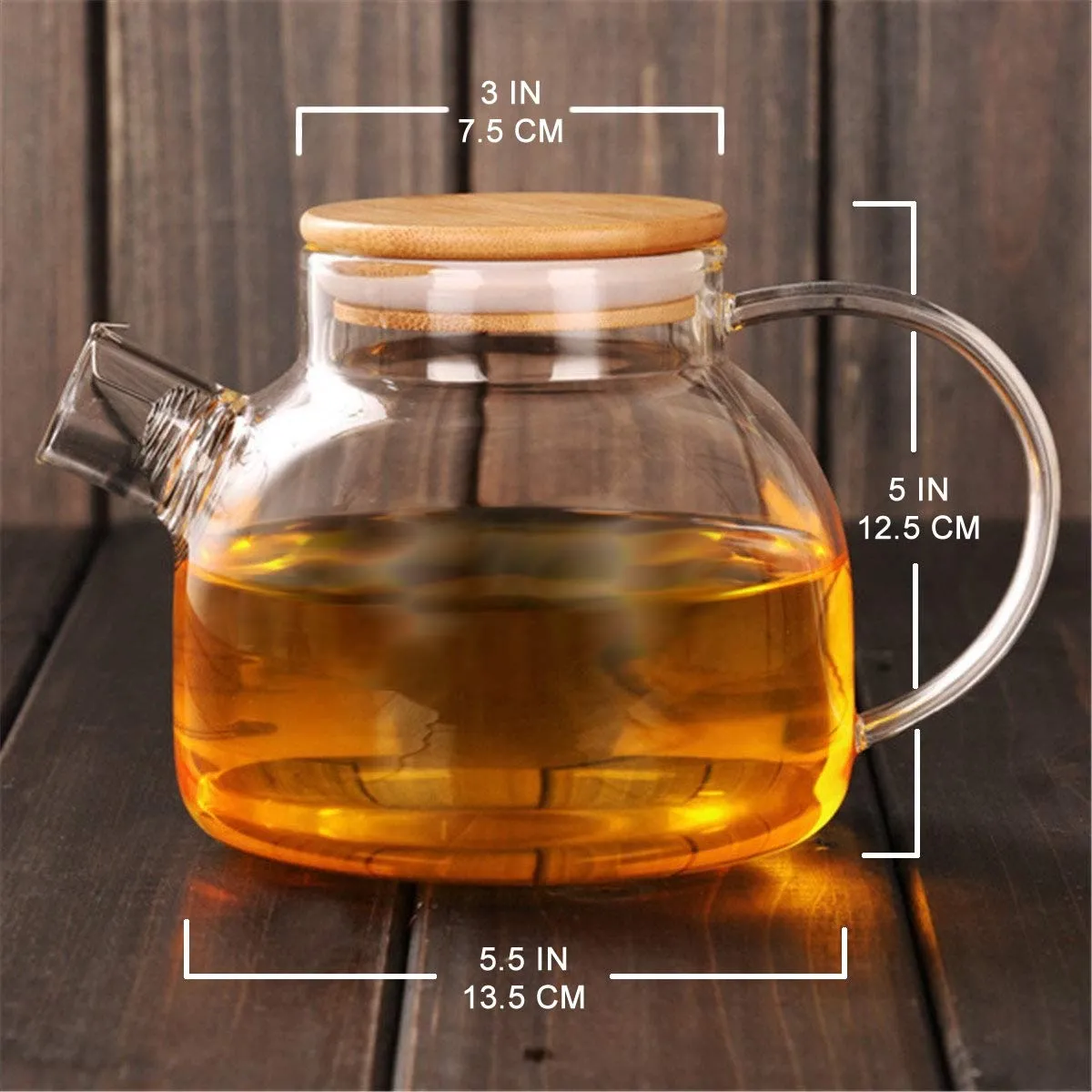 Teabloom Stovetop Safe Glass Teapot with Bamboo Lid (40oz/1200ml)   Loose Leaf Tea Filter Spout   2 Blooming Teas   Large Bamboo Trivet - Natural Flowering Tea Gift Set