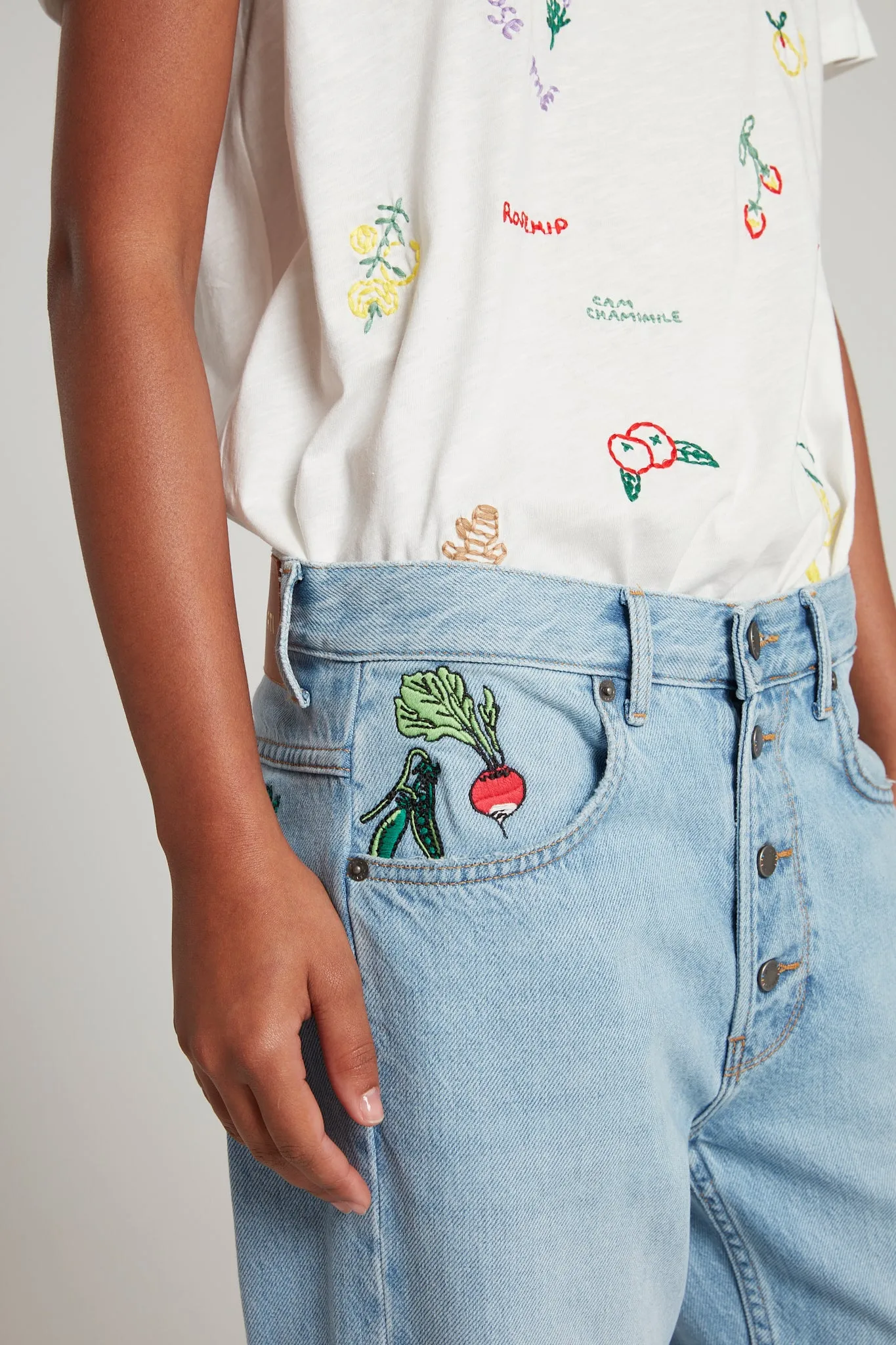 Vegetable Embroidered Denim Jeans