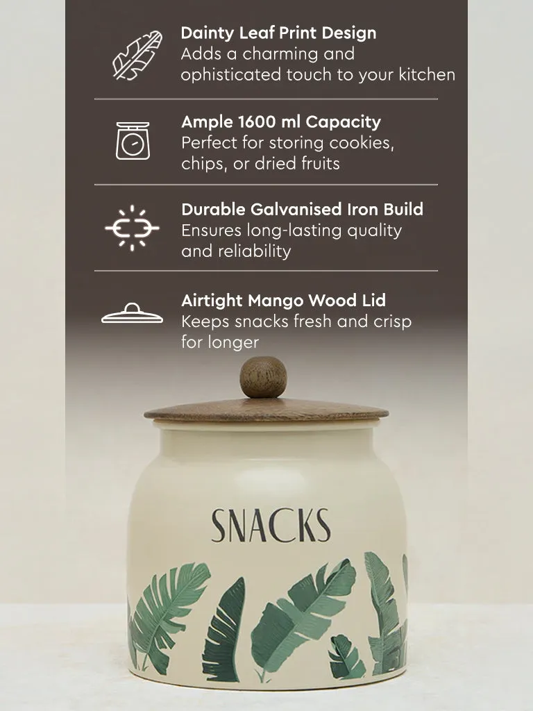 Westside Home Ivory Leaf Printed Snacks Jar